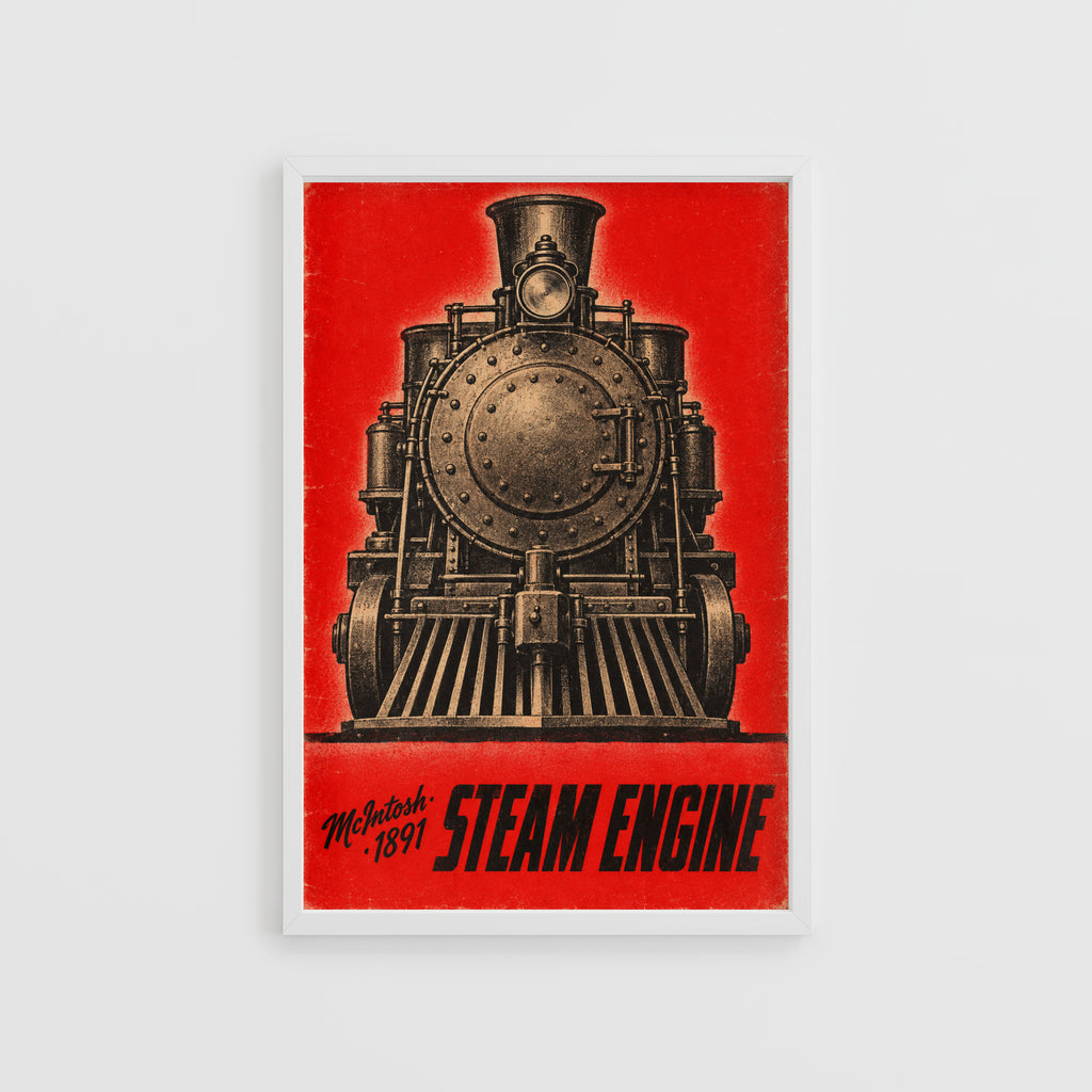 Vintage Steam Engine Print Poster, Locomotive Wall Art