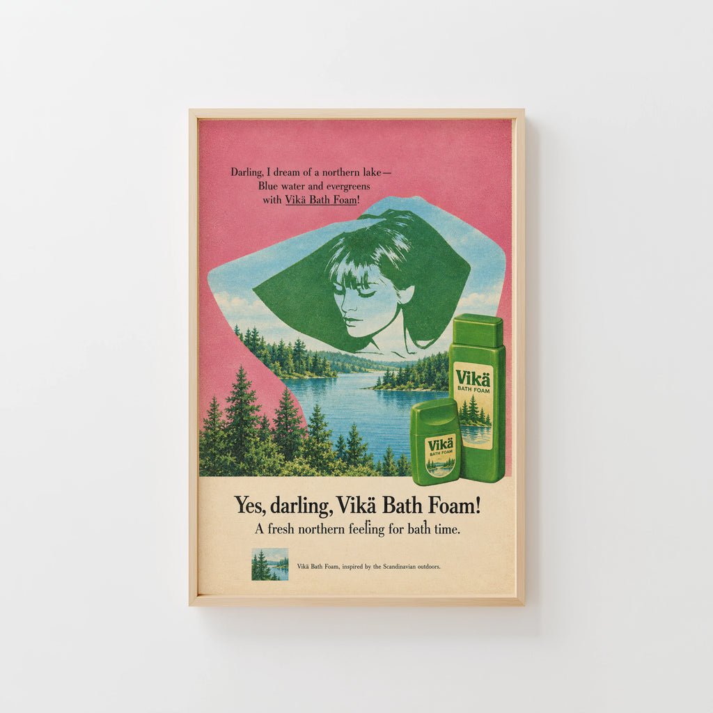 Vintage Bath Foam Poster, Scandinavian Lake Wall Art Print