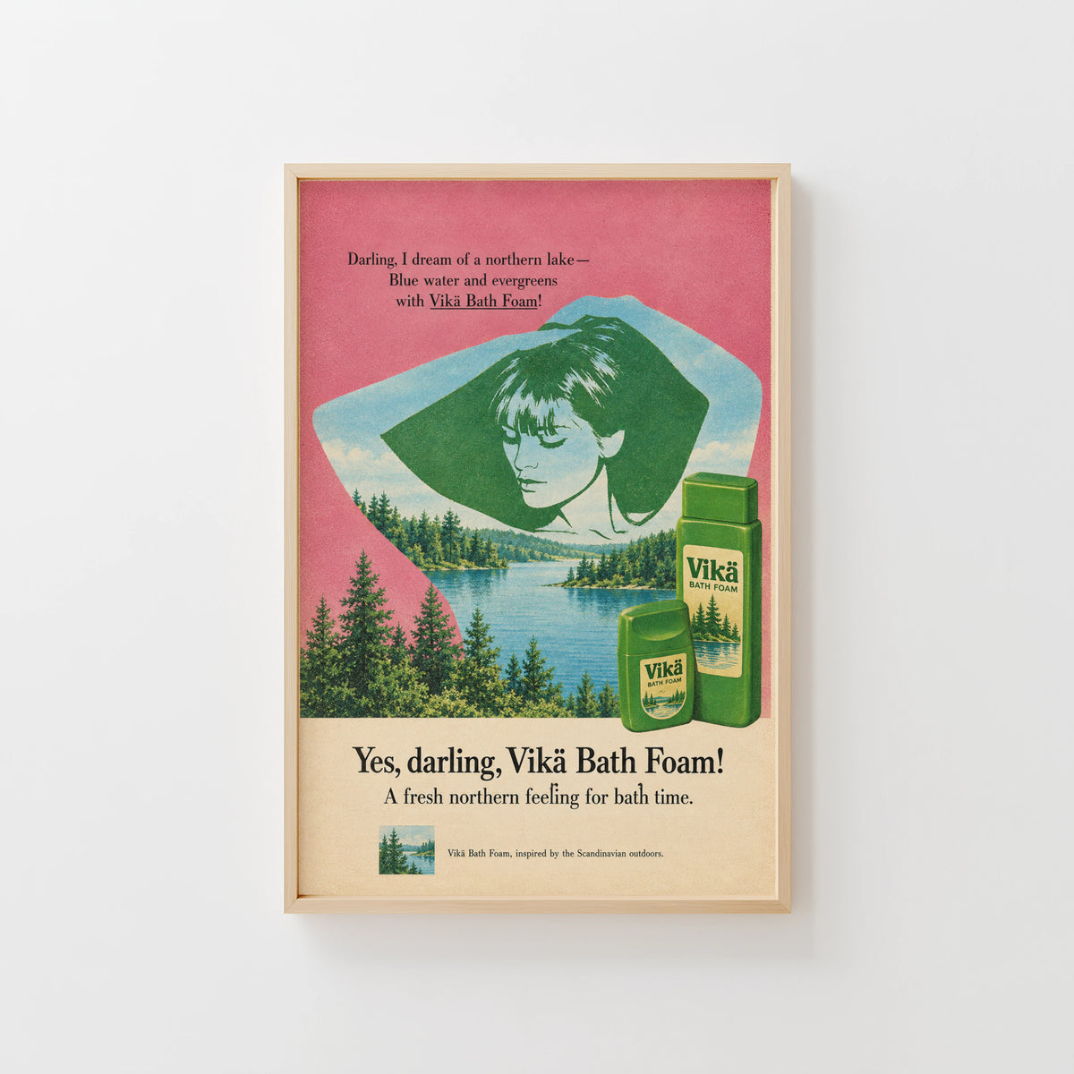 Vintage Bath Foam Poster, Scandinavian Lake Wall Art Print