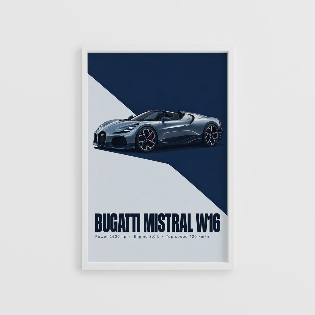Vintage Bugatti Mistral W16 Print, Supercar Art