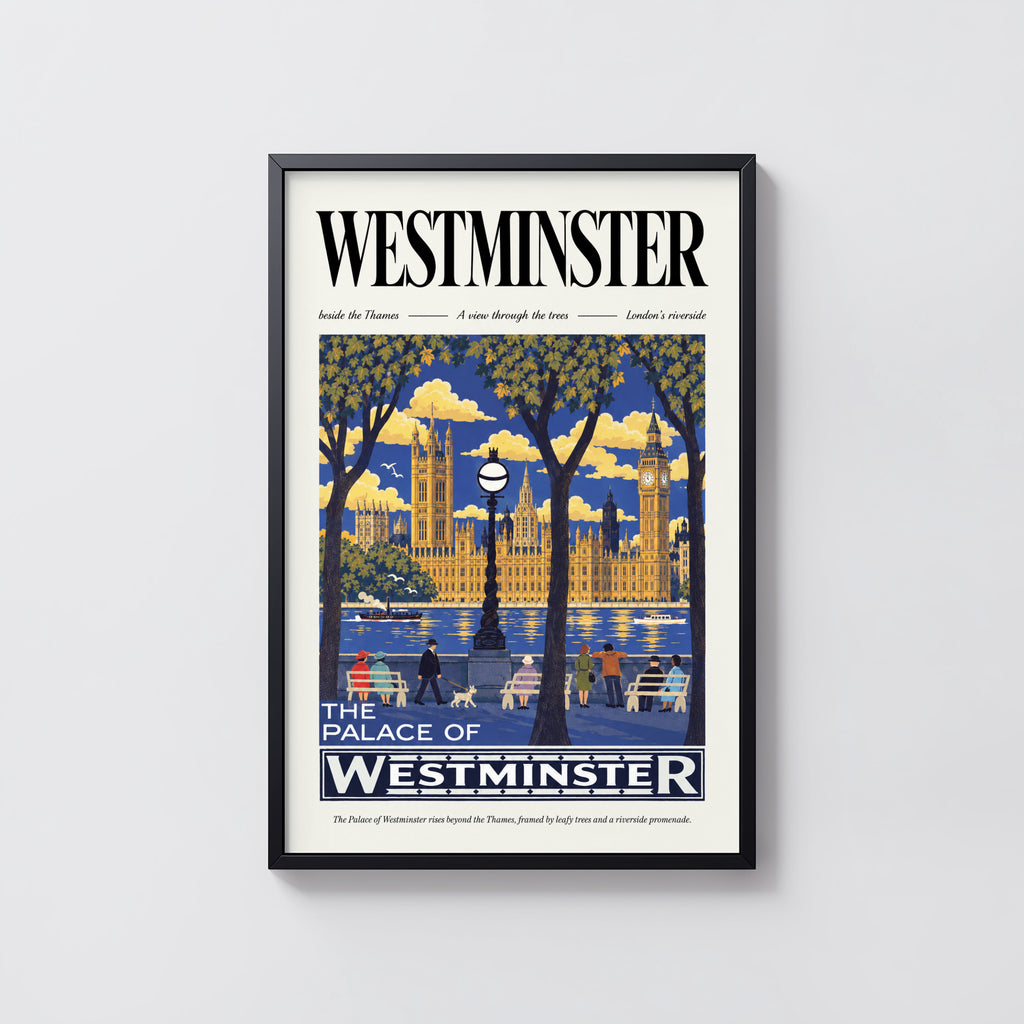 Vintage Westminster London Poster, Thames Wall Art Print