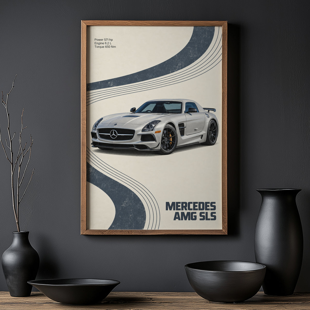 Vintage Mercedes AMG SLS Print, Supercar Wall Art
