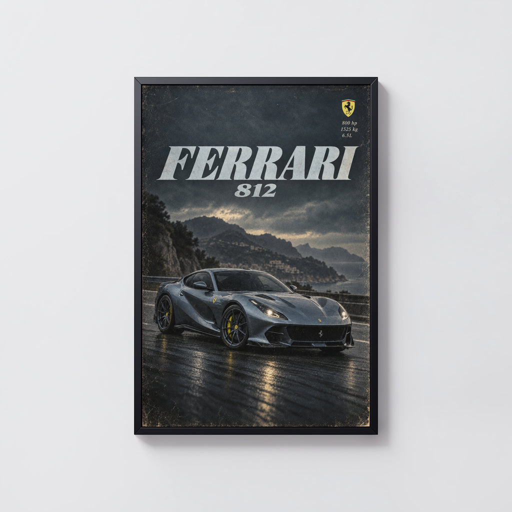 Vintage Ferrari 812 Print, Supercar Wall Art