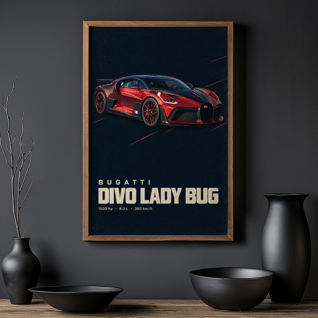 Vintage Bugatti Divo Print, Supercar Wall Art