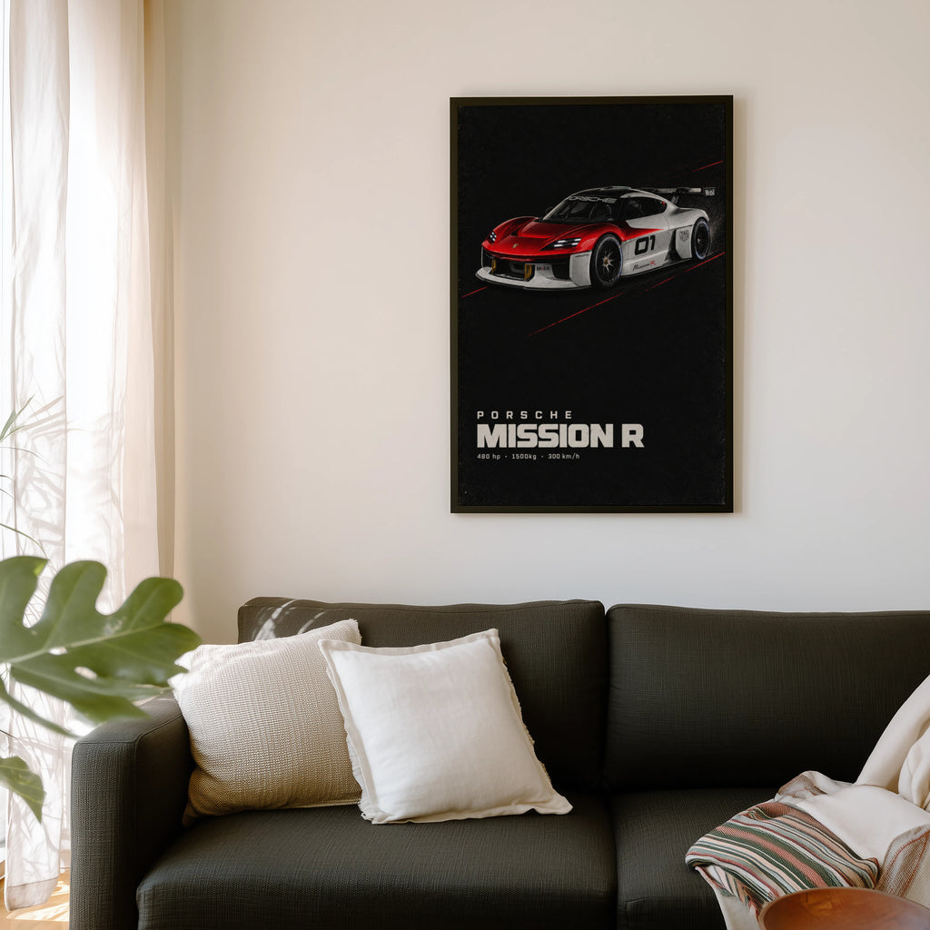 Vintage Porsche Mission R Print, Racing Car Wall Art