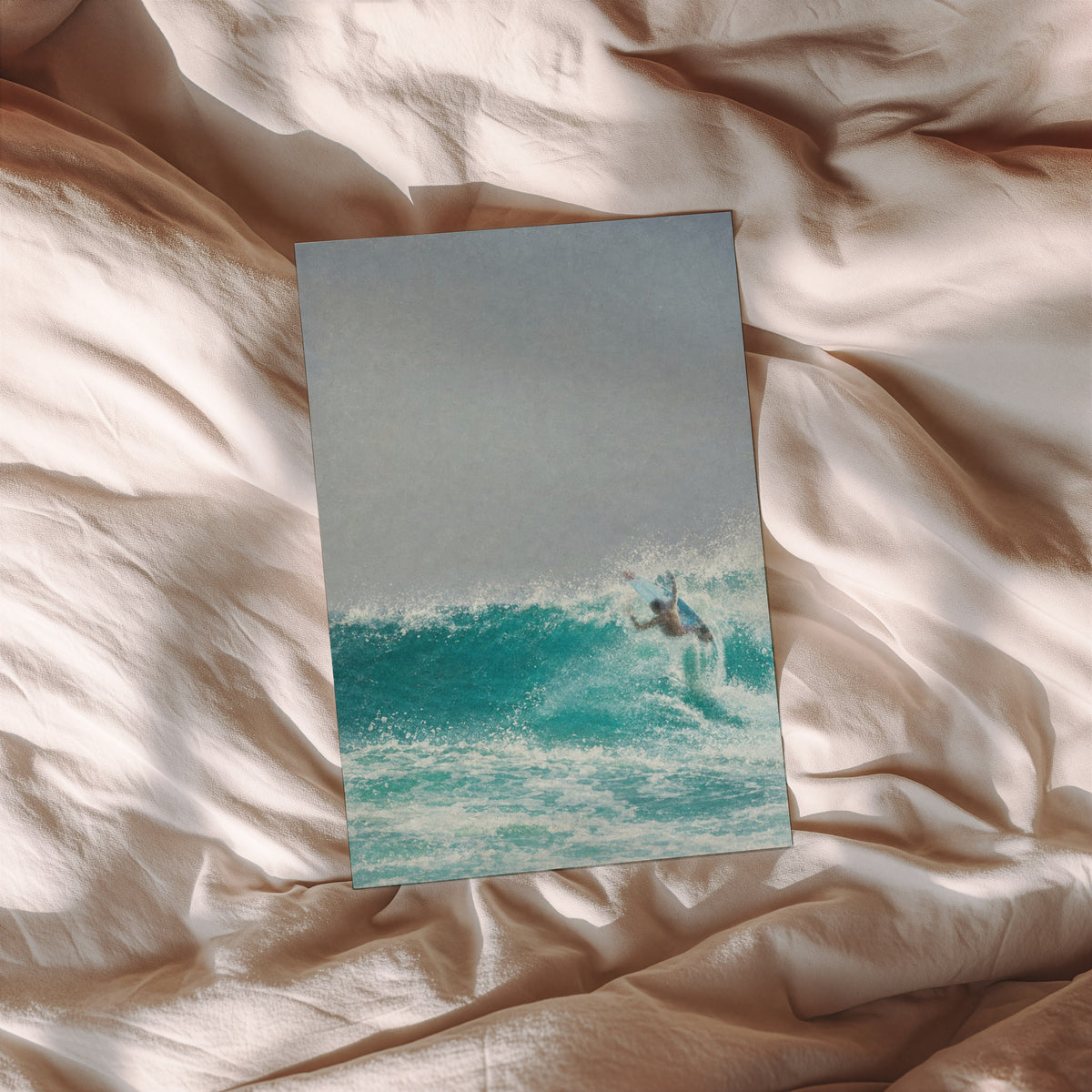 Vintage Surf Print Poster, Turquoise Wave Wall Art