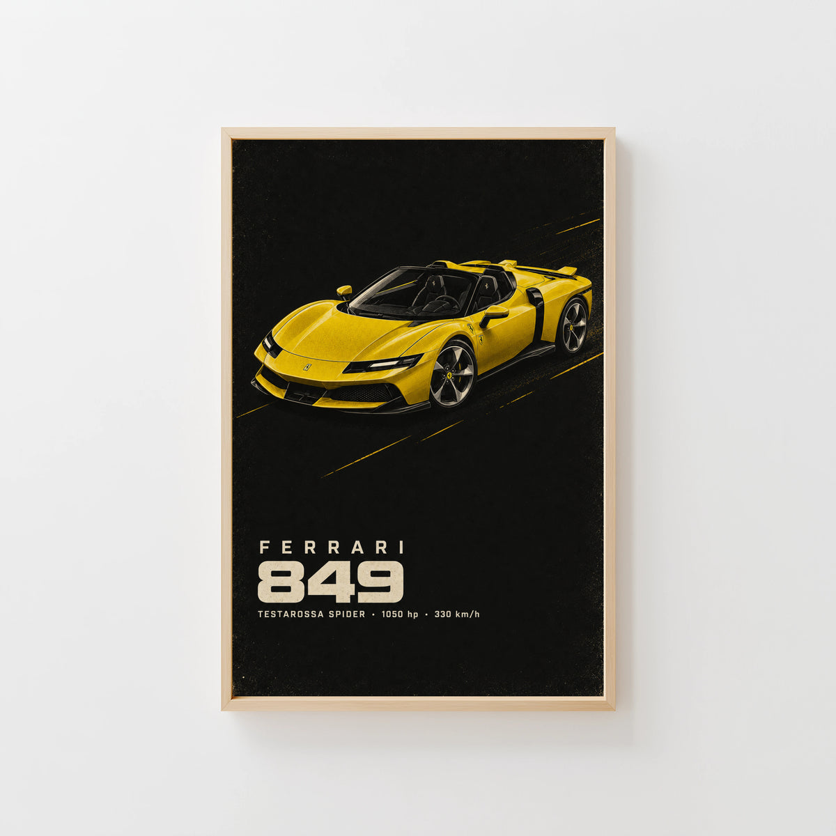 Vintage Ferrari Print, Yellow Supercar Wall Art