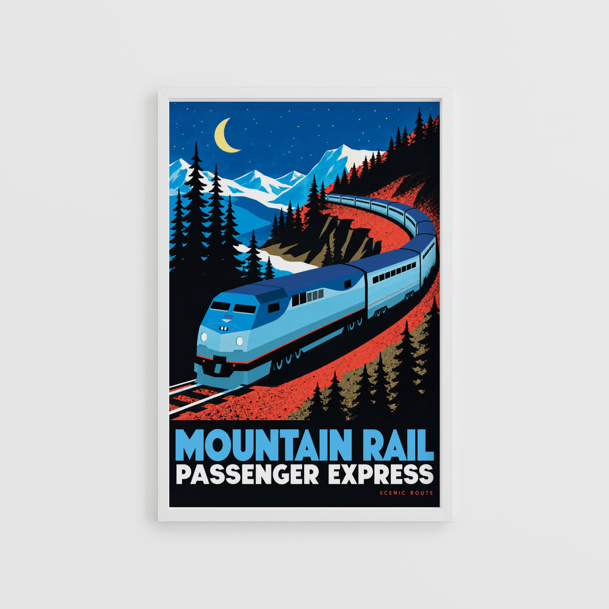 Vintage Train Print Poster, Mountain Rail Wall Art