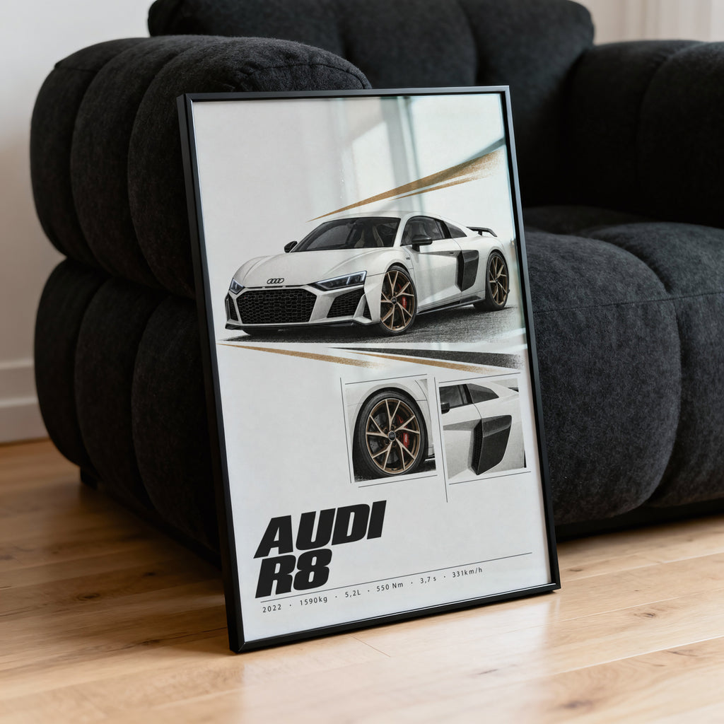 Vintage Audi R8 Print, Car Poster, Supercar Wall Art
