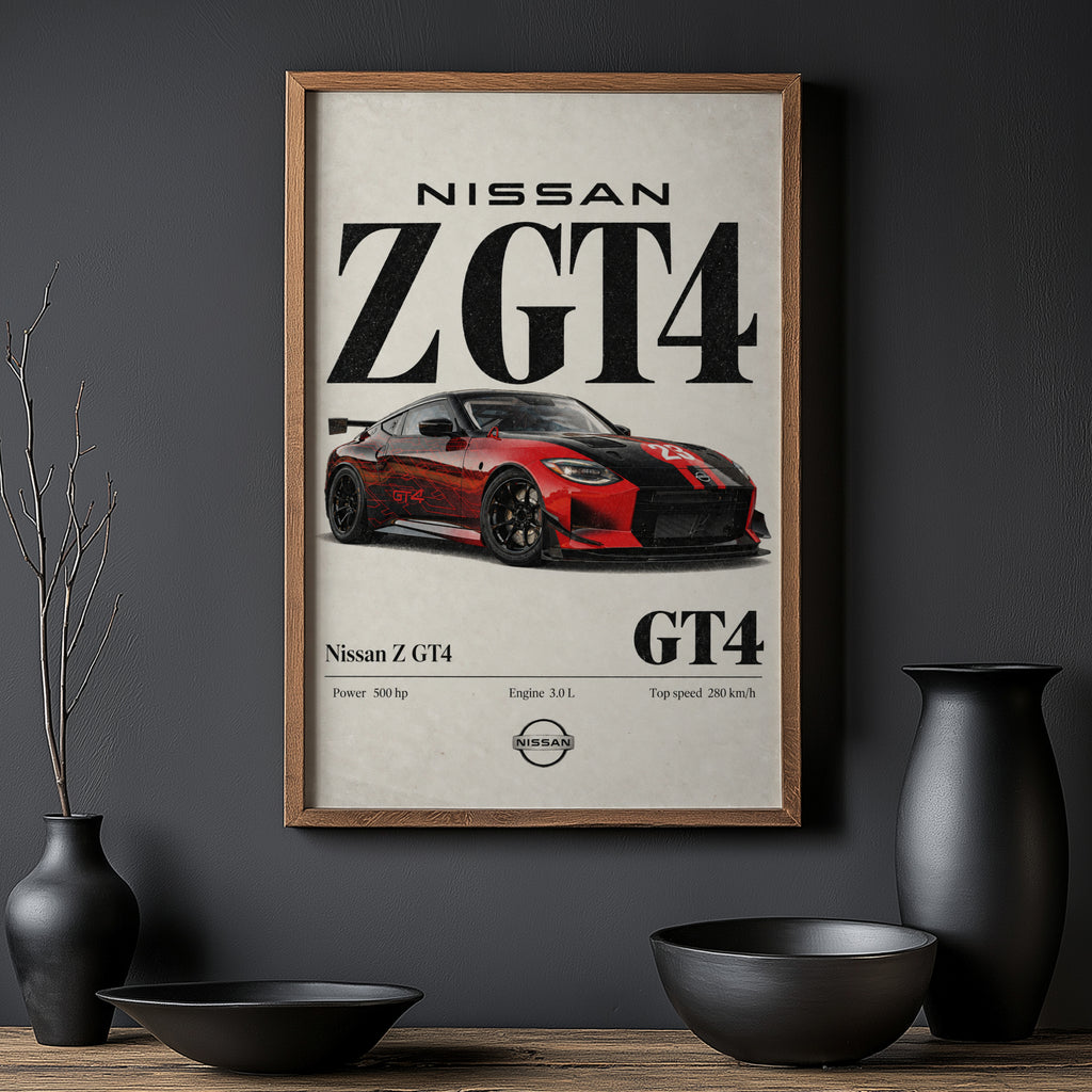 Vintage Nissan Z GT4 Print, Race Car Wall Art