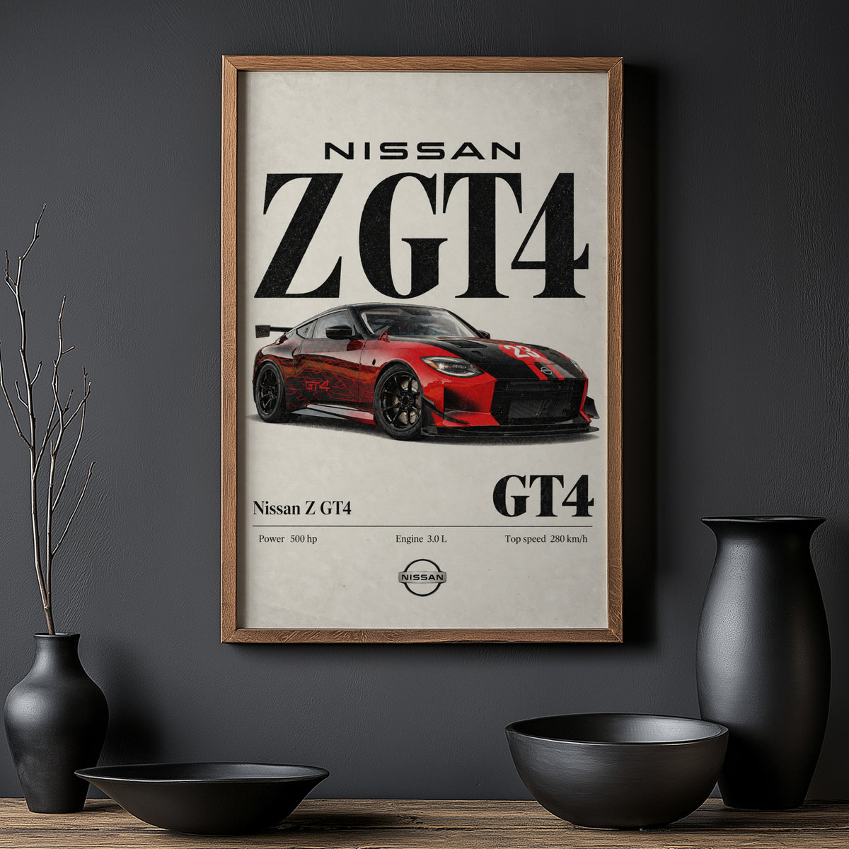 Vintage Nissan Z GT4 Print, Race Car Wall Art