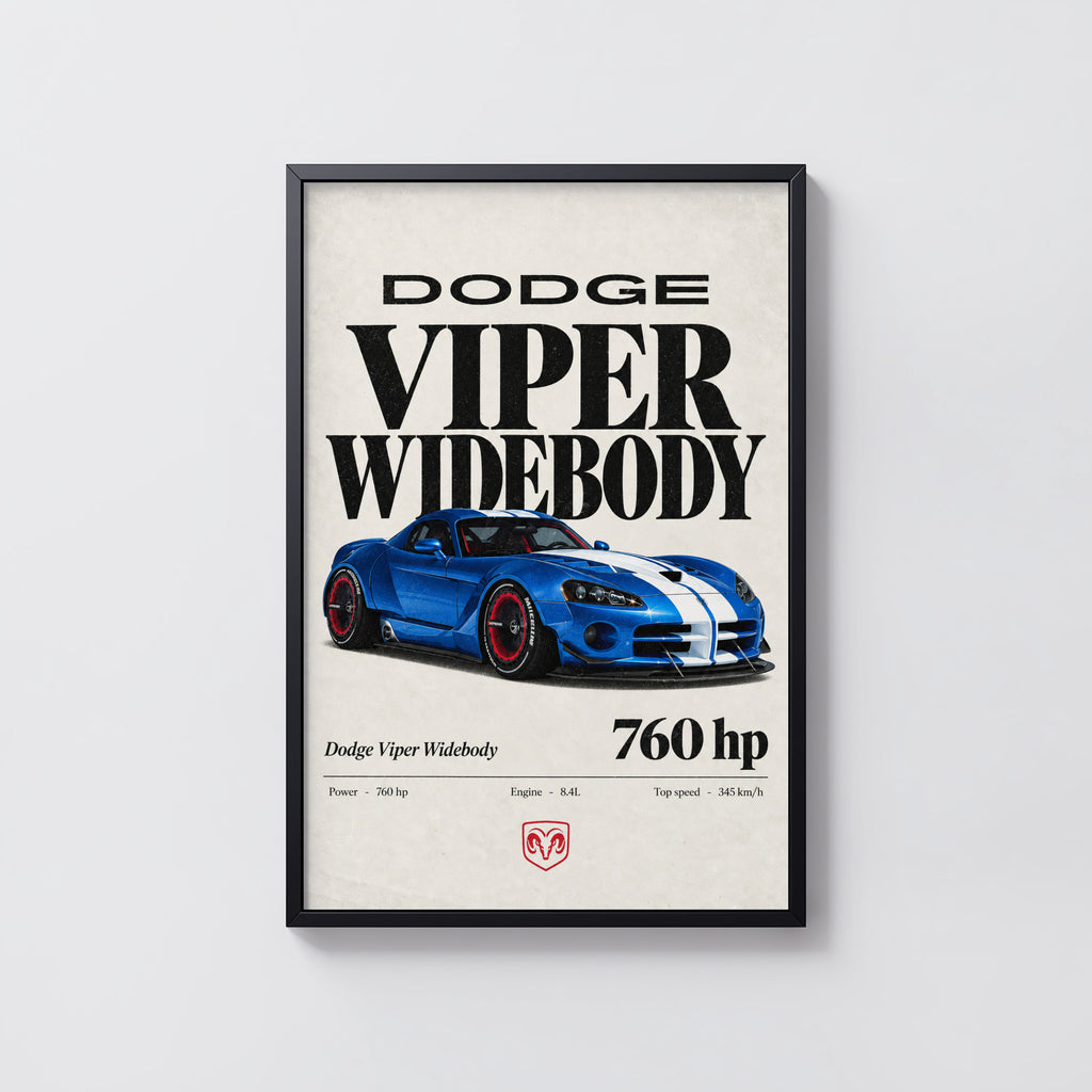 Vintage Dodge Viper Widebody Print, Car Wall Art