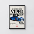 Vintage Dodge Viper Widebody Print, Car Wall Art