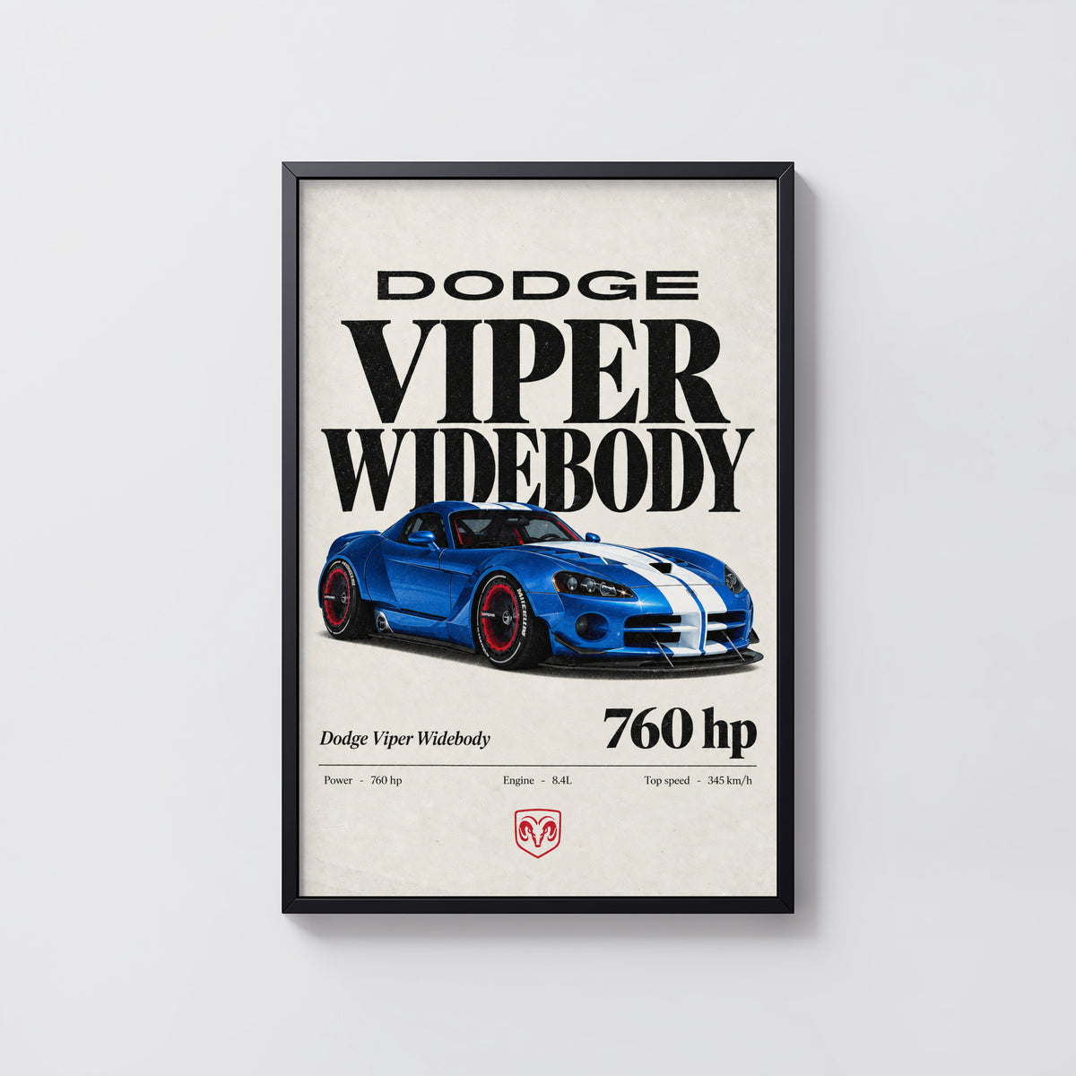 Vintage Dodge Viper Widebody Print, Car Wall Art