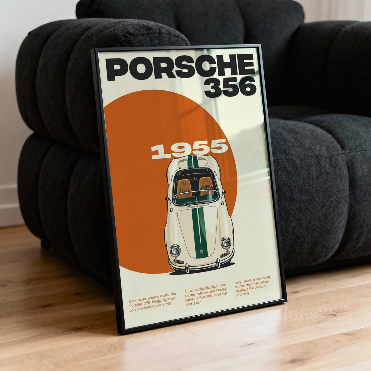 Vintage 1955 Porsche 356 Print, Classic Sports Car Poster