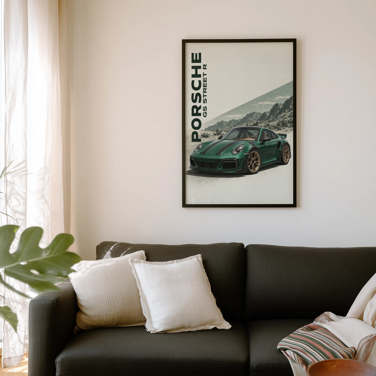 Vintage Porsche GS Street R Print, Green Car Art
