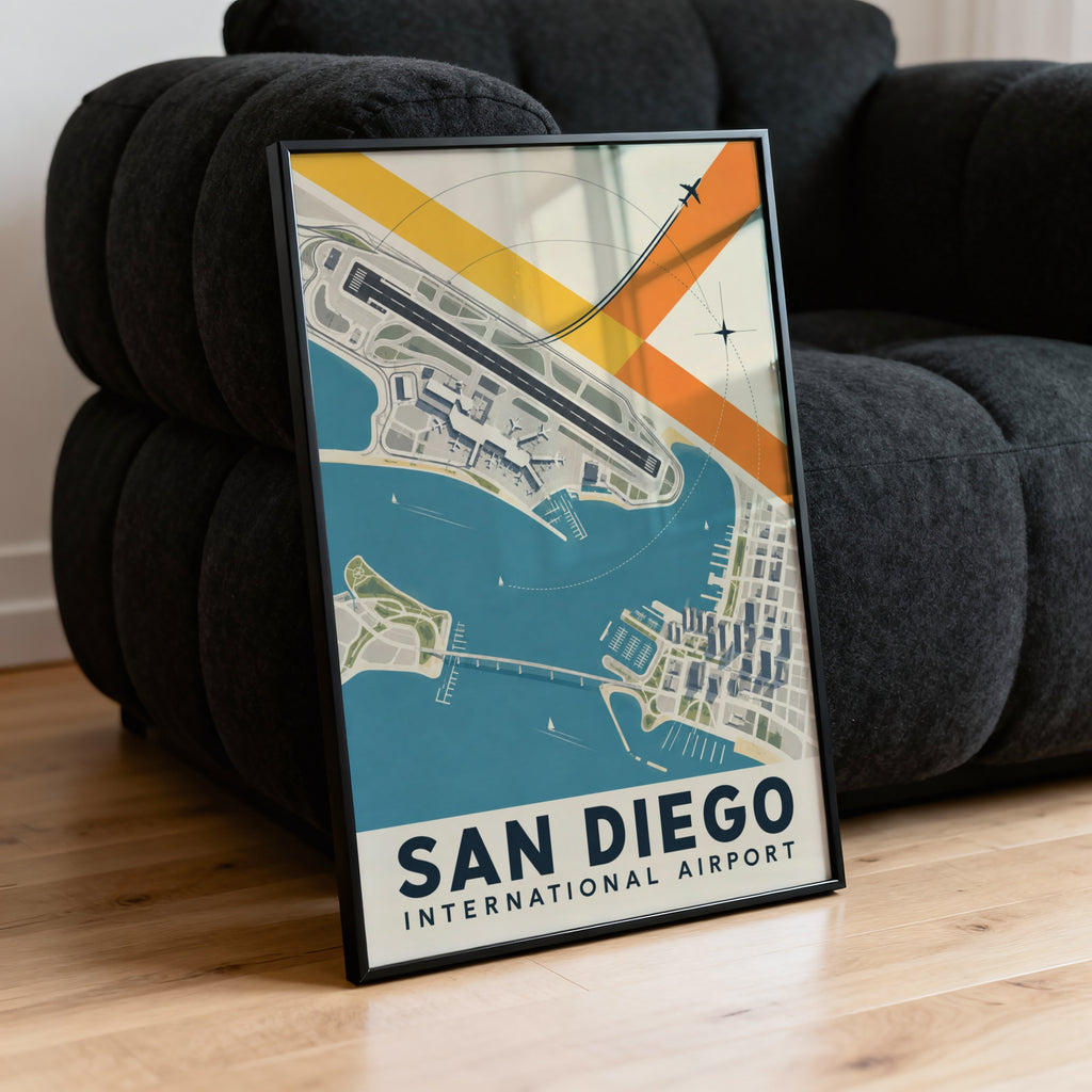 Vintage San Diego Airport Poster, Aerial Map Print