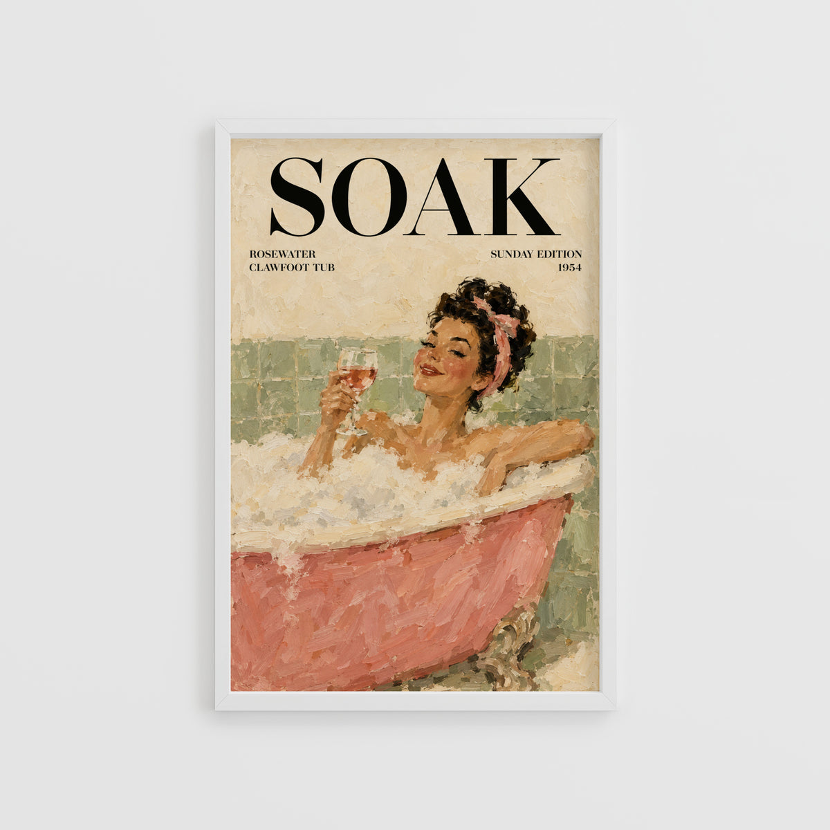 Vintage Bathtub Print and Poster, Retro Pin Up Wall Art