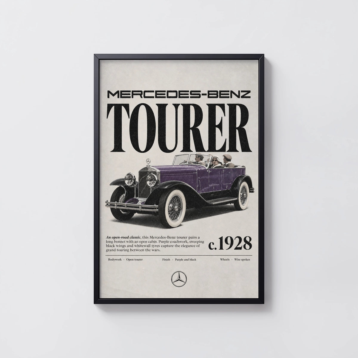 Vintage 1928 Mercedes-Benz Tourer Print, Classic Car Poster