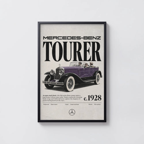 Vintage 1928 Mercedes-Benz Tourer Print, Classic Car Poster