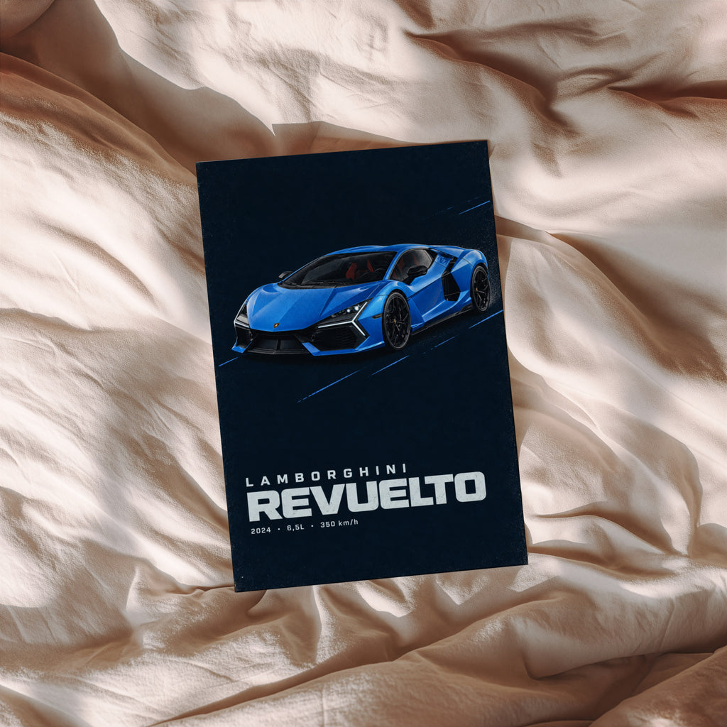 Vintage Lamborghini Revuelto Print, Blue Supercar