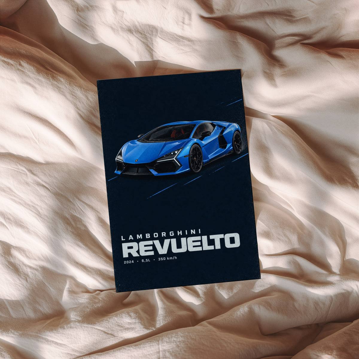 Vintage Lamborghini Revuelto Print, Blue Supercar
