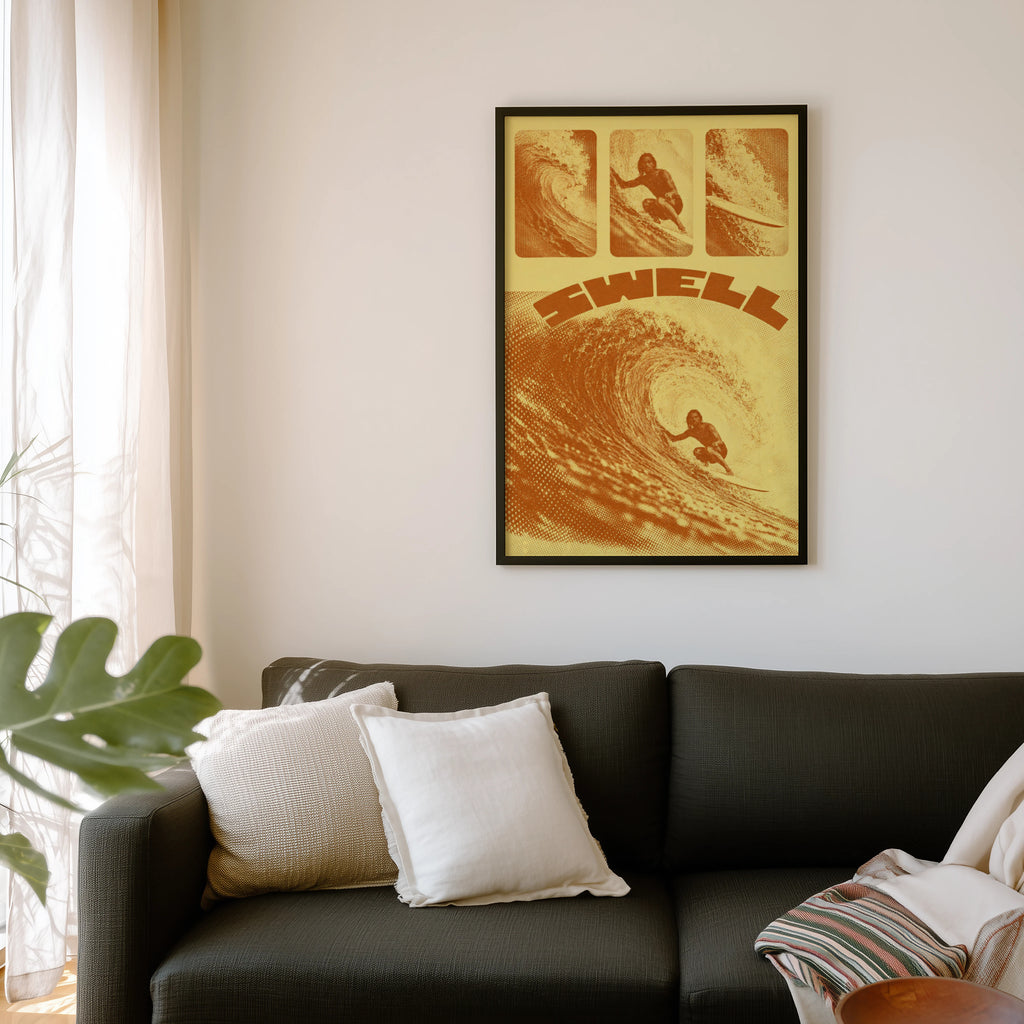 Vintage Swell Surf Print, Retro Surfer Poster, Wave Art