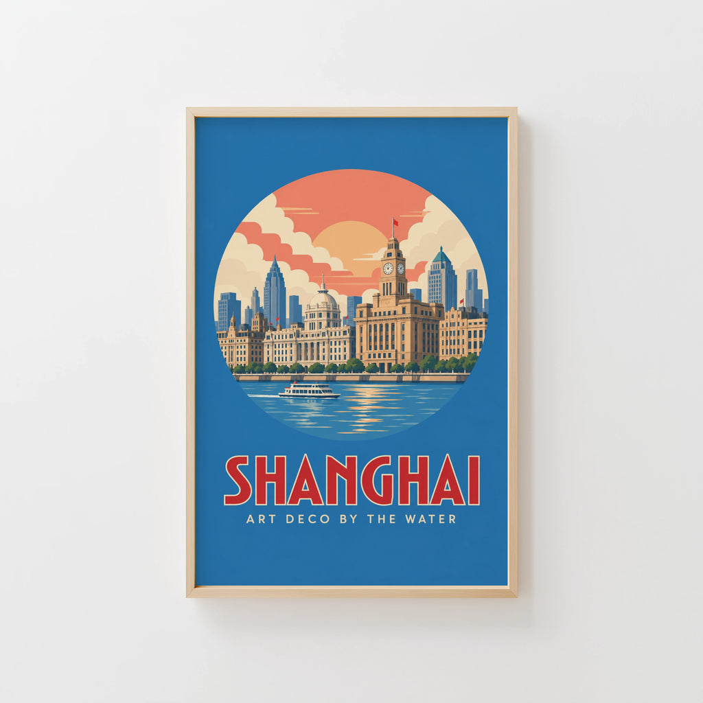 Vintage Shanghai Poster, Art Deco Bund Wall Art, Print