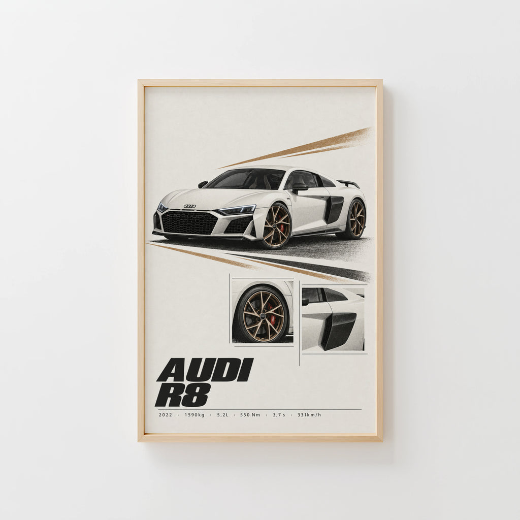 Vintage Audi R8 Print, Car Poster, Supercar Wall Art