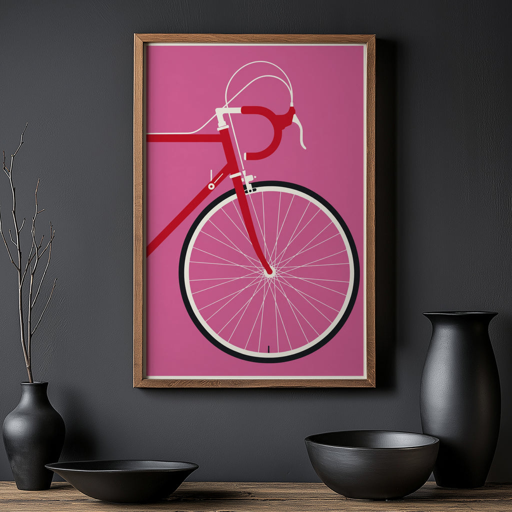 Vintage Road Bicycle Poster, Pink Cycling Wall Art Print