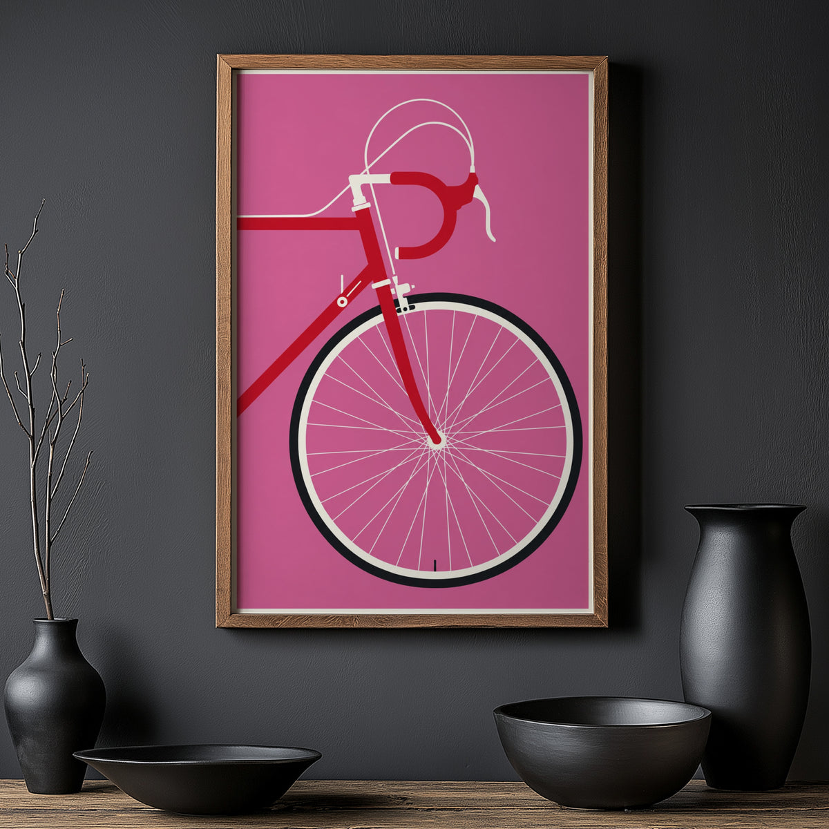 Vintage Road Bicycle Poster, Pink Cycling Wall Art Print