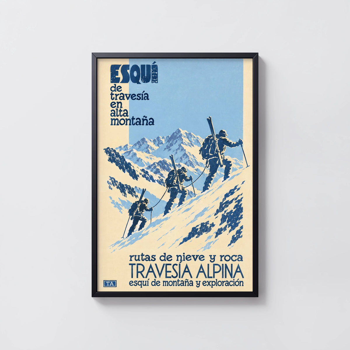 Vintage Ski Touring Alpine Print, Mountain Climbing Poster