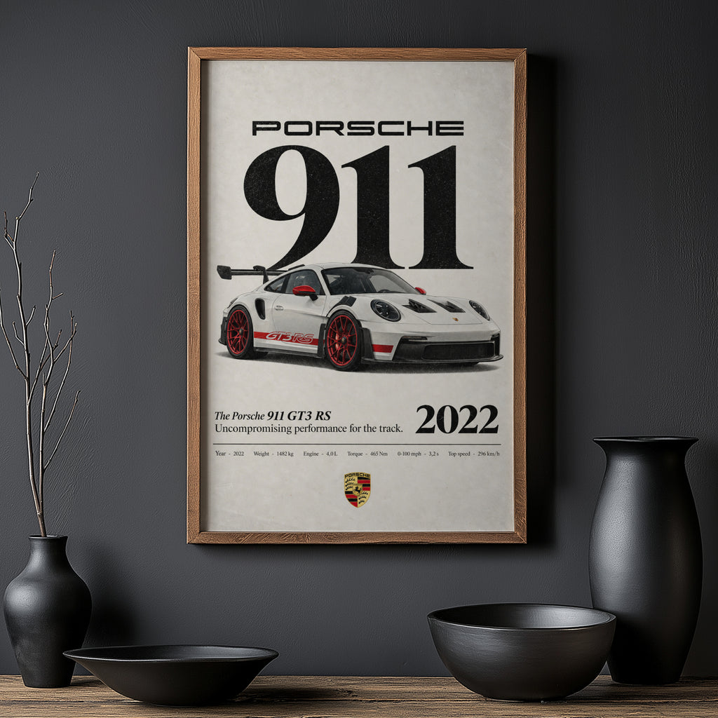 Vintage Porsche 911 GT3 RS Print, Car Poster Wall Art