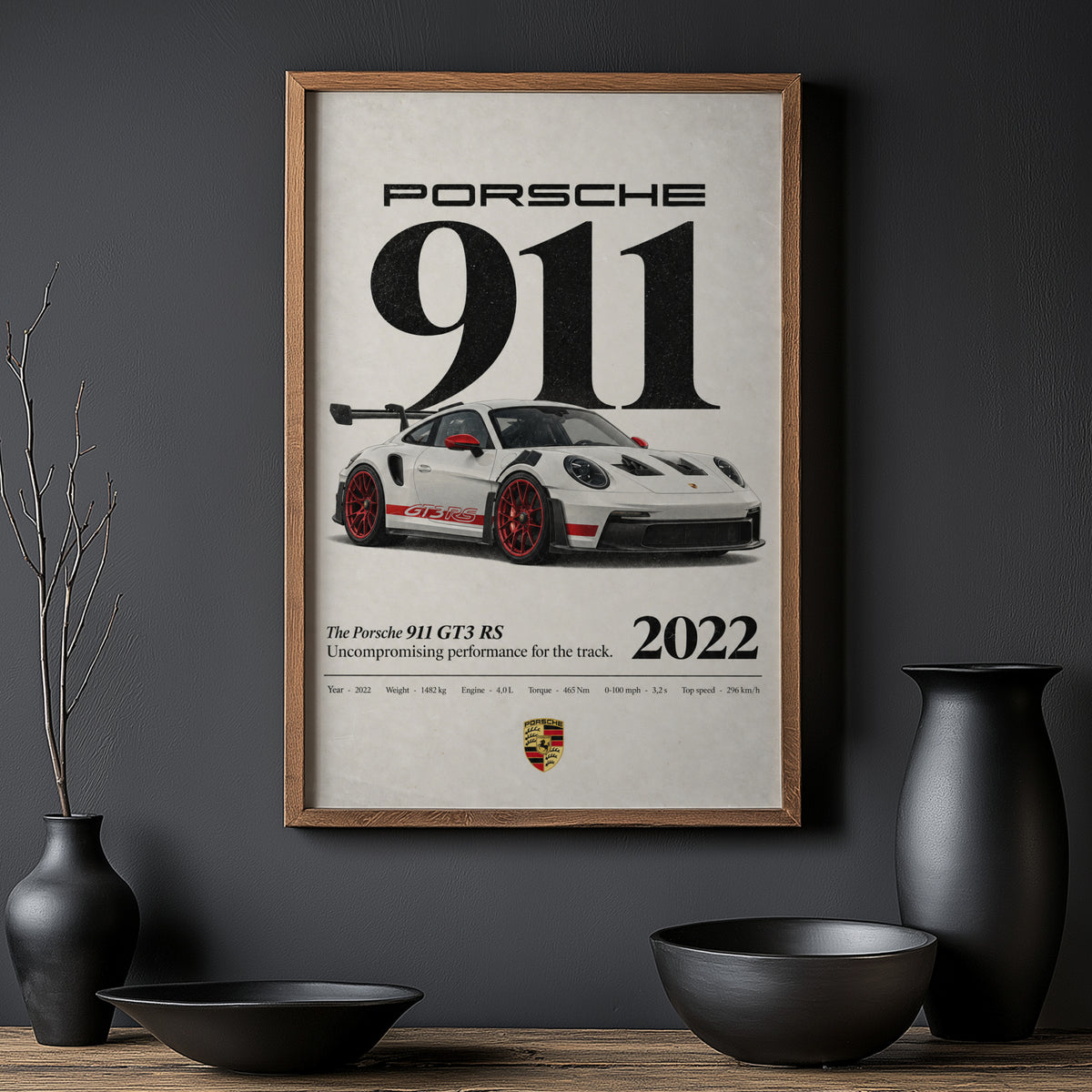 Vintage Porsche 911 GT3 RS Print, Car Poster Wall Art