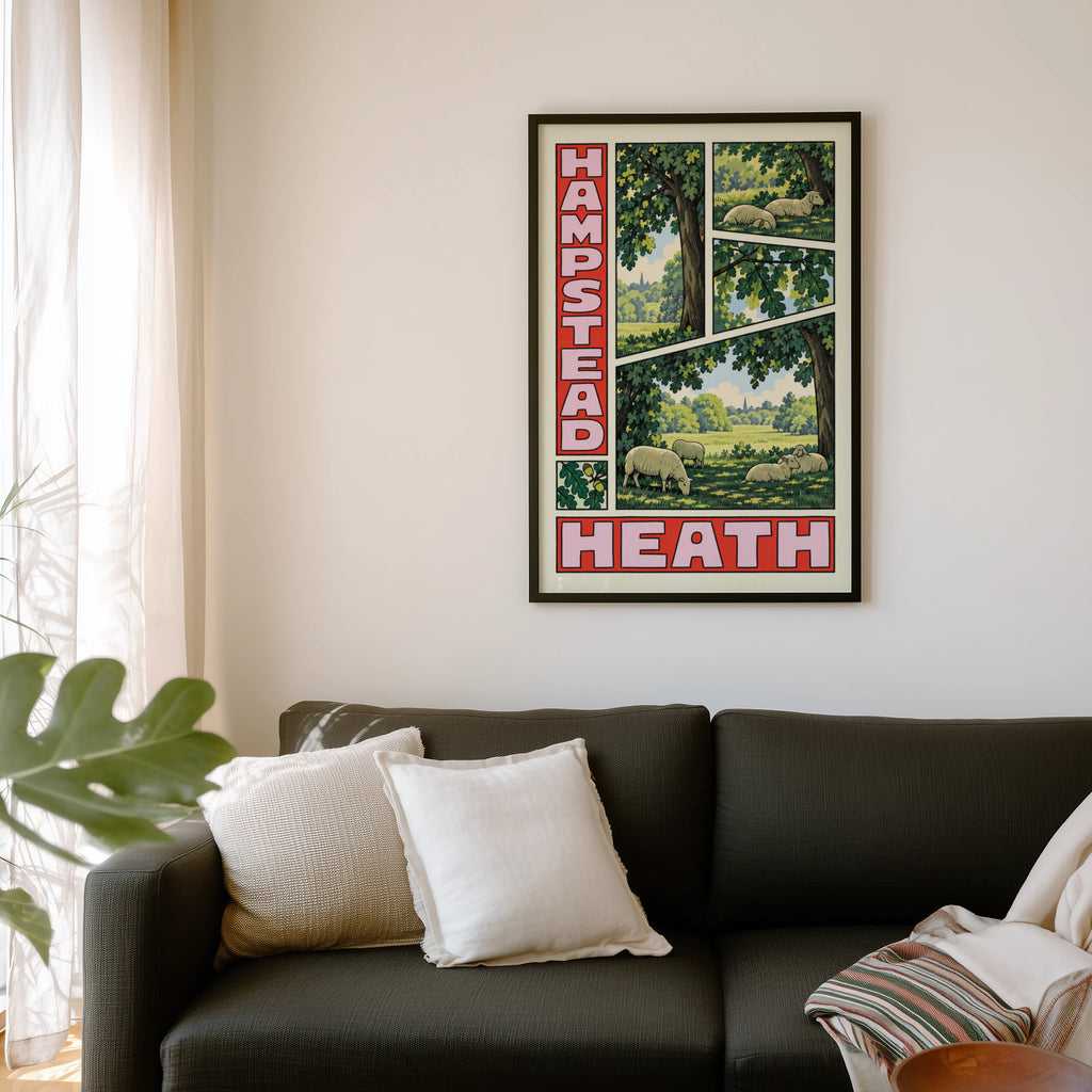 Vintage Hampstead Heath Poster, London Wall Art, Sheep Print