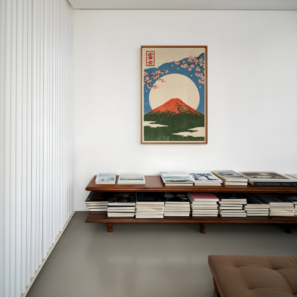 Vintage Mount Fuji Print, Japanese Poster, Cherry Blossom