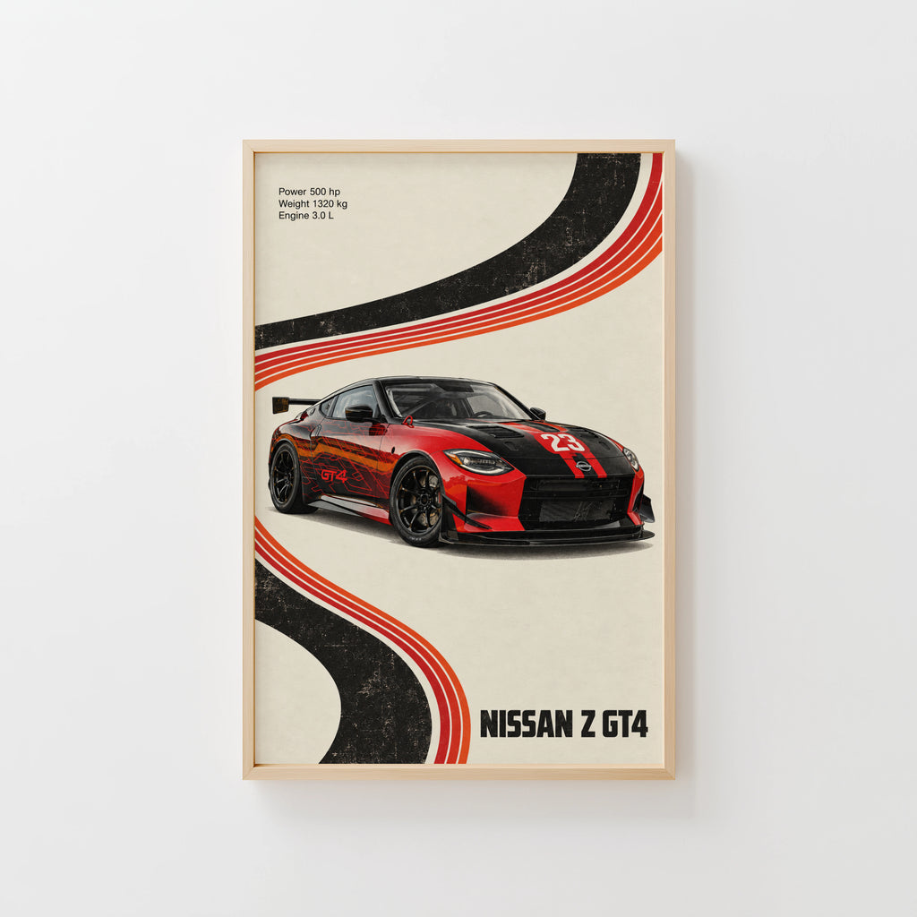 Vintage Print, Nissan Z GT4 Racing Car Wall Art