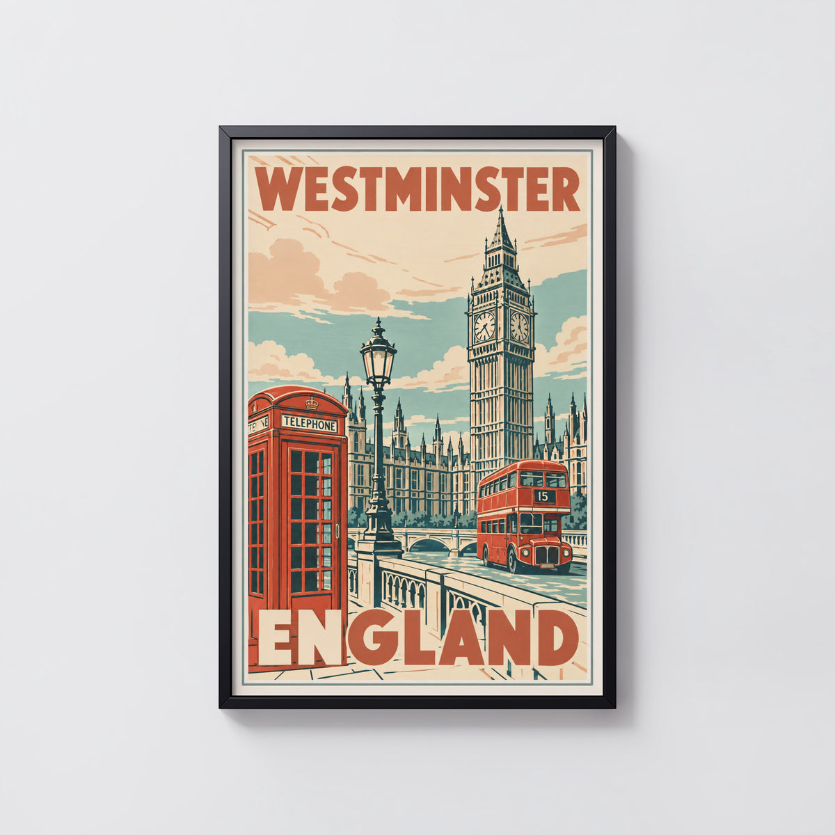 Vintage Westminster Poster, London England Wall Art Print