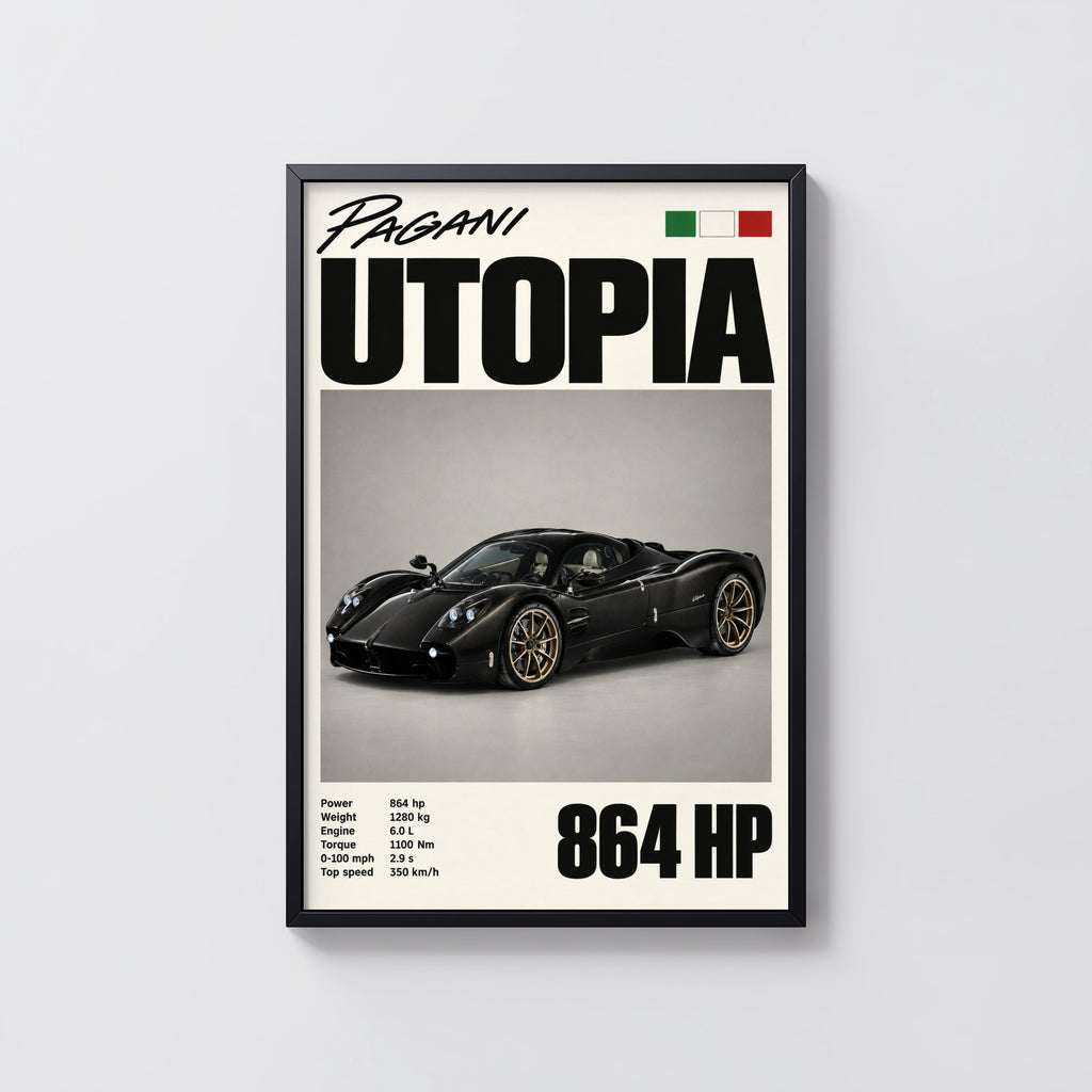 Vintage Pagani Utopia Print, Supercar Wall Art