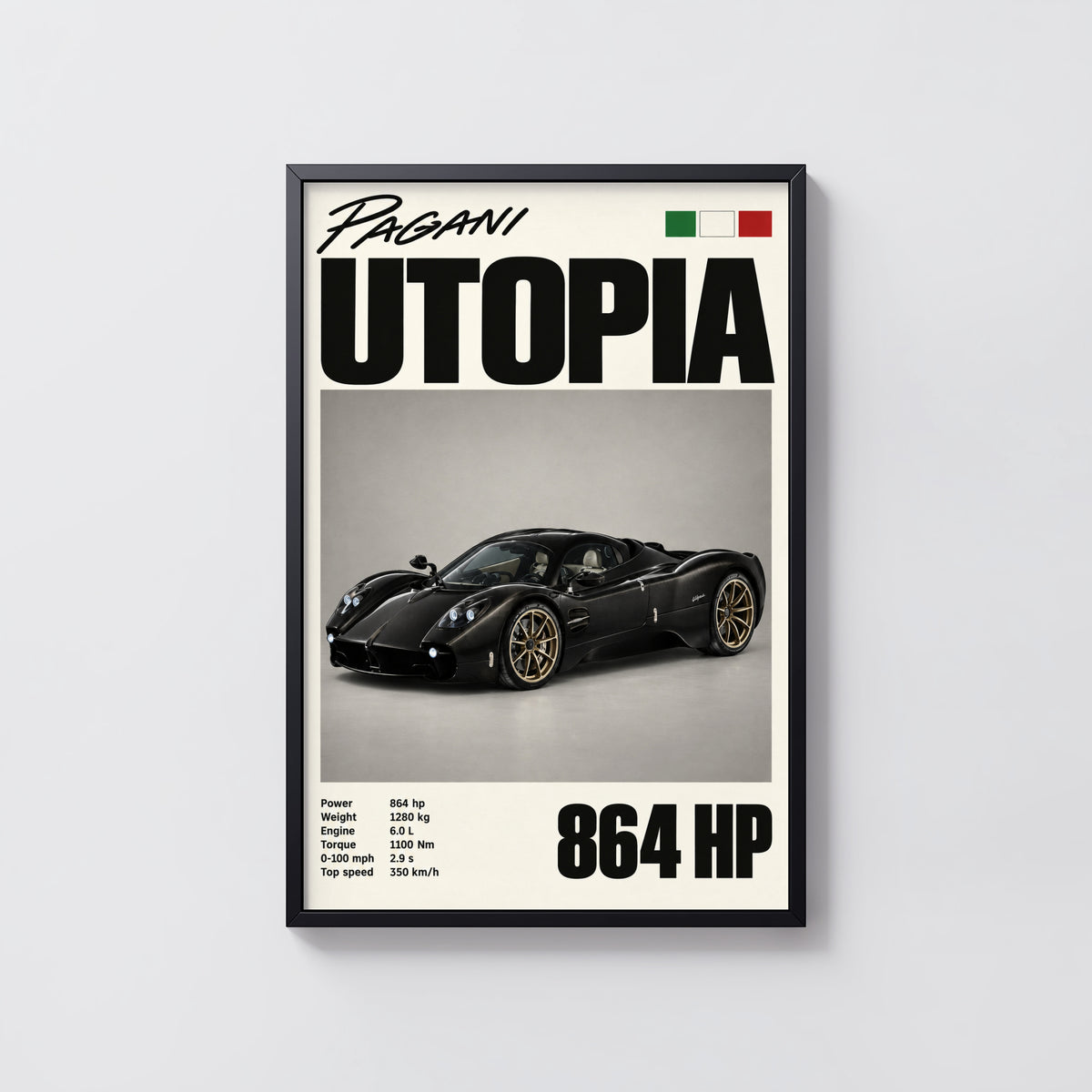 Vintage Pagani Utopia Print, Supercar Wall Art