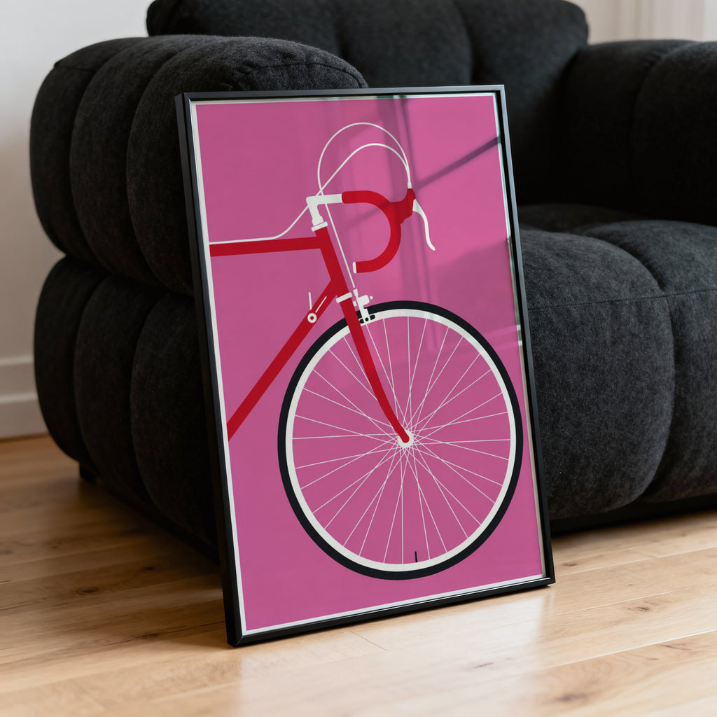 Vintage Road Bicycle Poster, Pink Cycling Wall Art Print