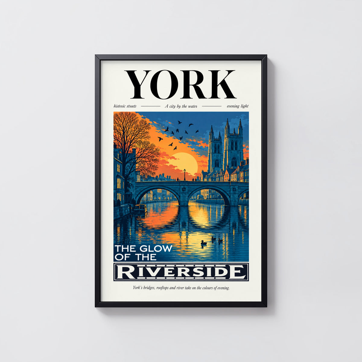Vintage York Poster, England Travel Wall Art, Riverside