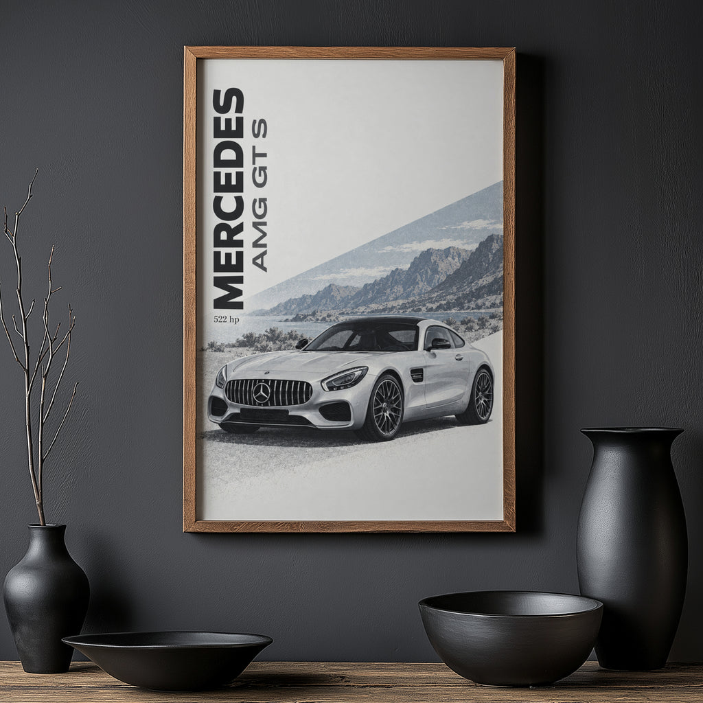 Vintage Mercedes AMG GT S Print, Car Wall Art