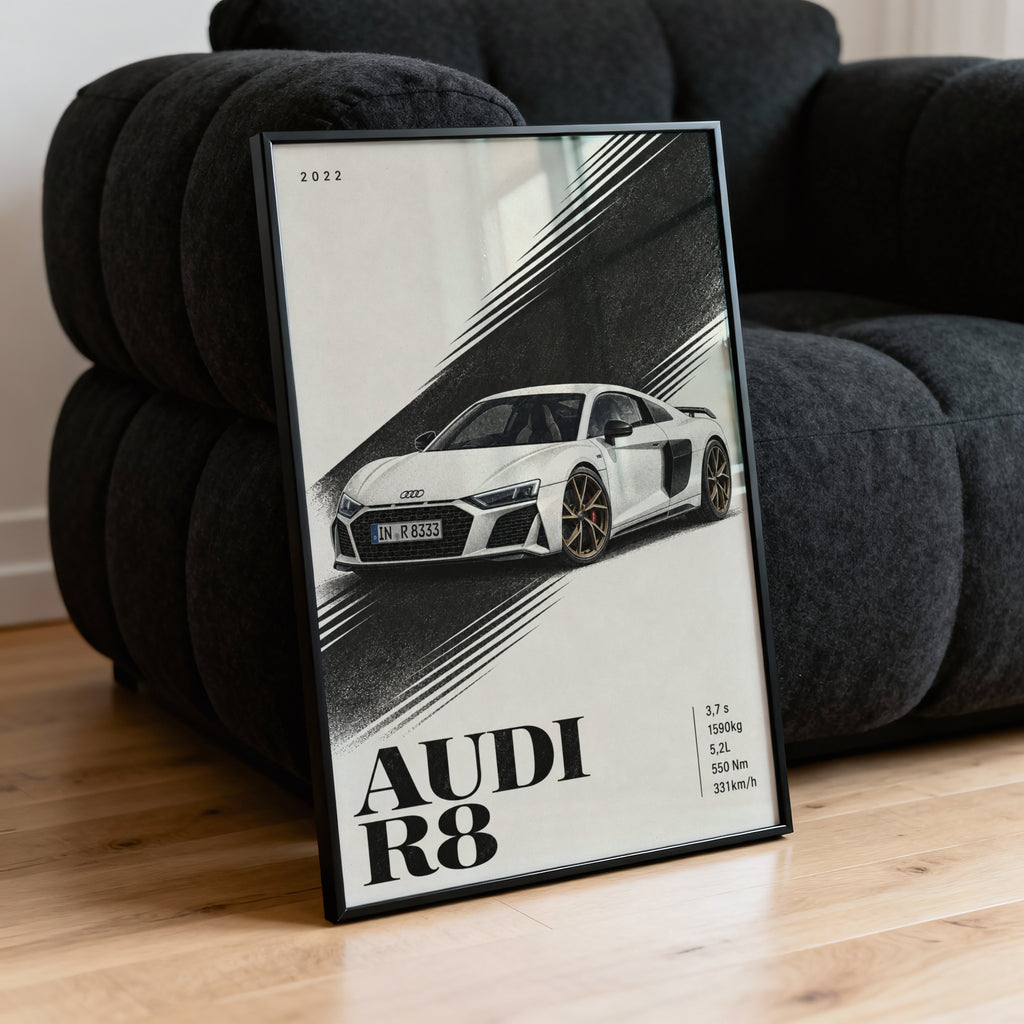 Vintage Audi R8 Print, Supercar Wall Art