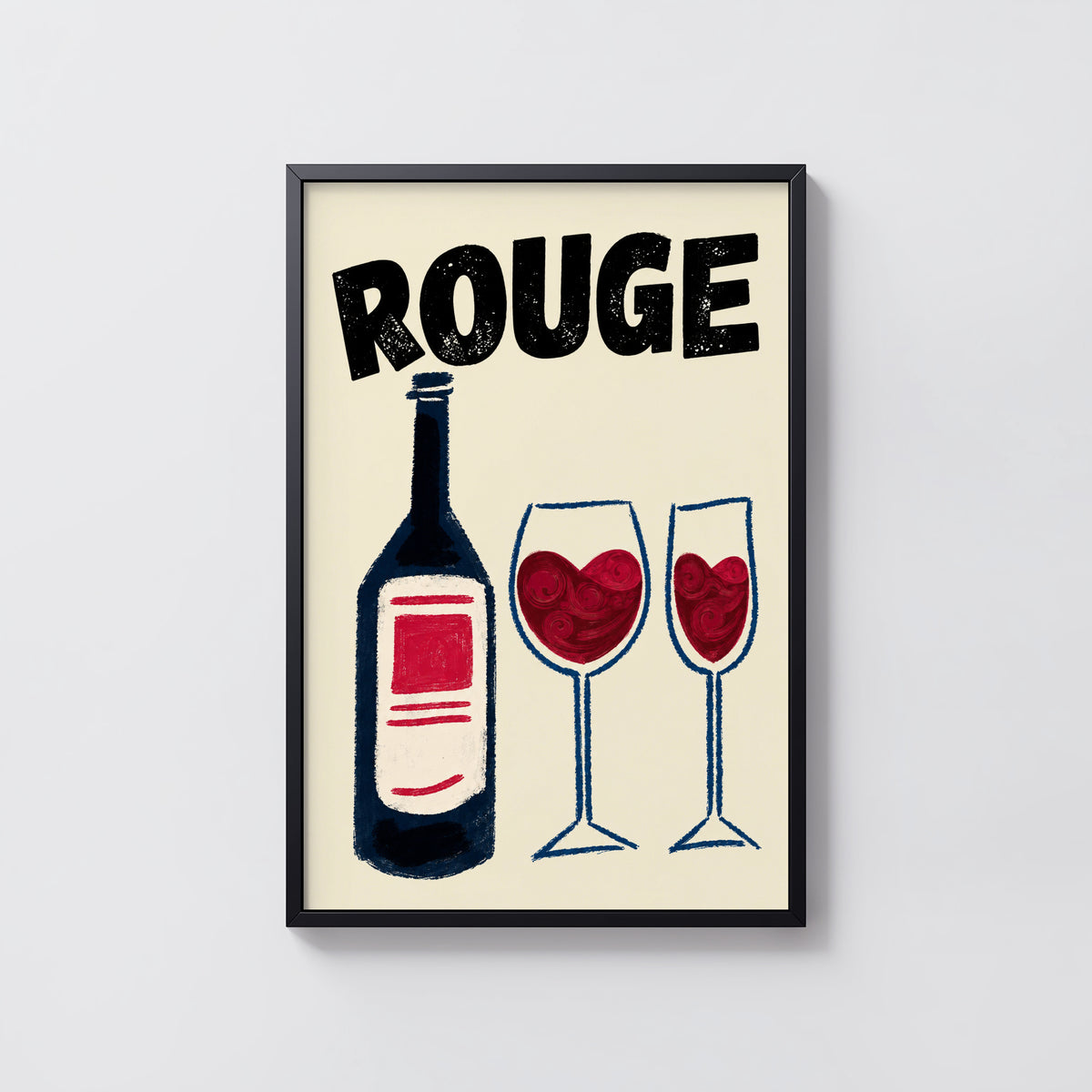 Vintage Rouge Red Wine Print Poster, Kitchen Wall Art