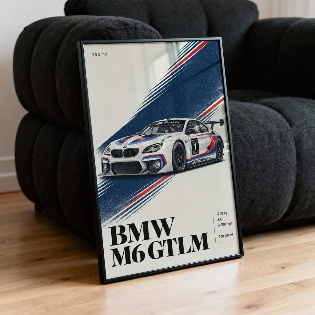 Vintage BMW M6 GTLM Race Car Print, Garage Art