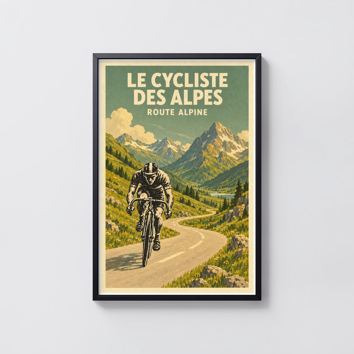 Vintage Alpine Cyclist Poster, Mountain Cycling Wall Art