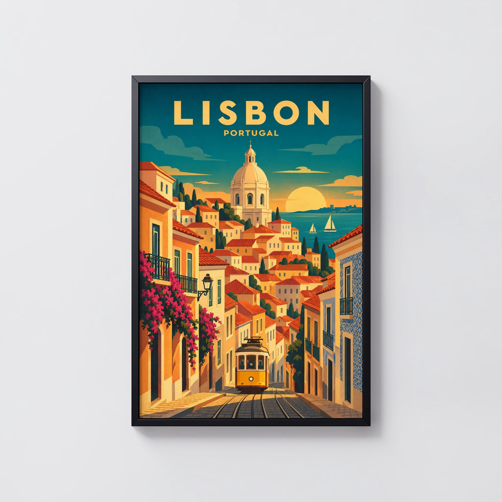 Vintage Lisbon Portugal Poster, Tram Wall Art, Travel Print
