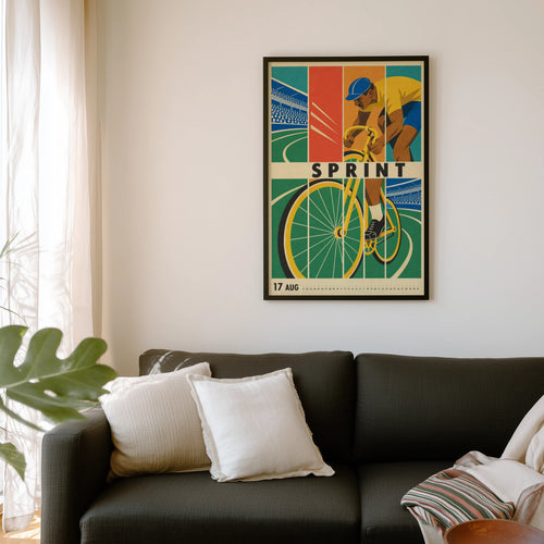 Vintage Cycling Poster, Retro Track Bike Wall Art Print