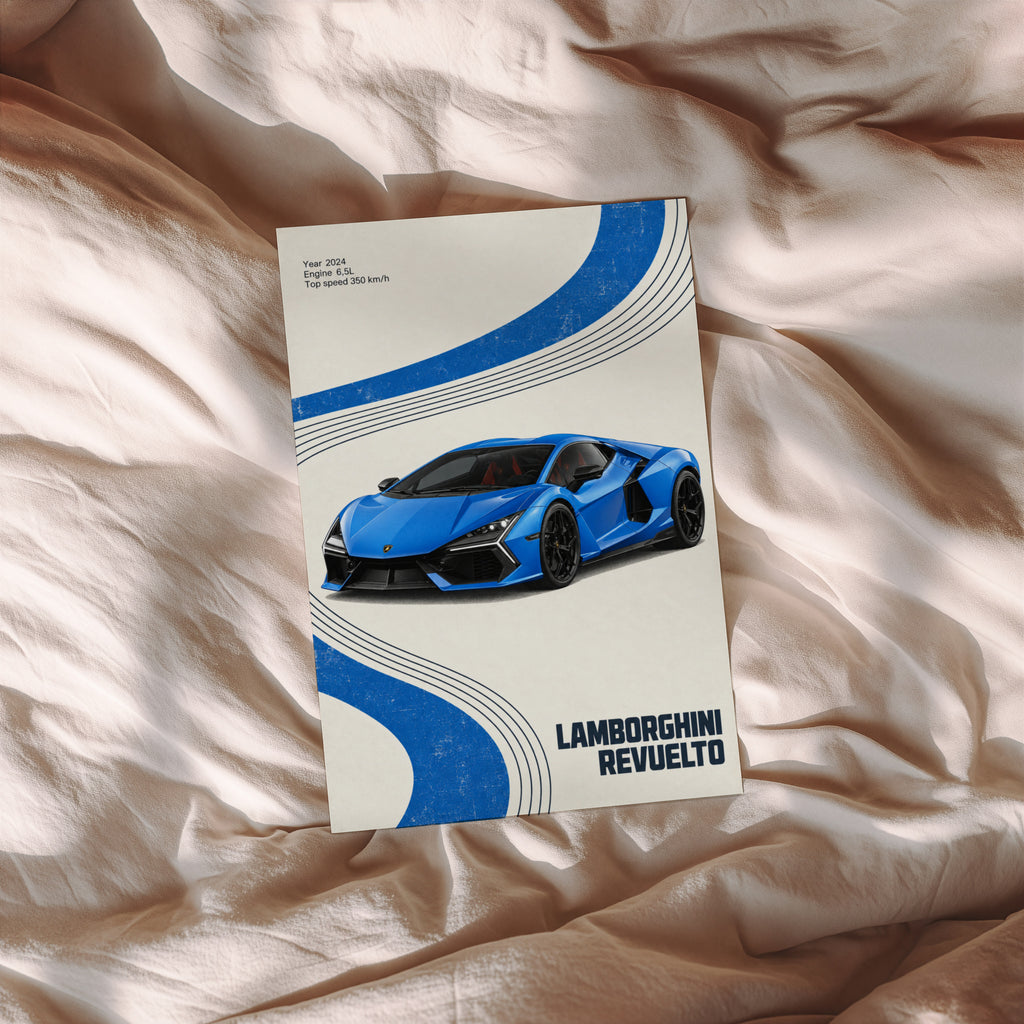 Vintage Lamborghini Revuelto Print, Supercar Art